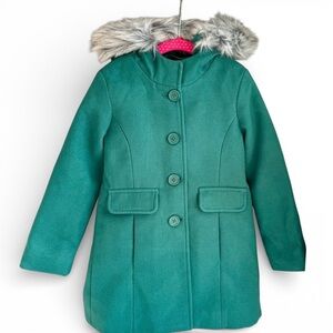 Cat & Jack Turquoise Kids Puffer Coat with Faux Fur Hood